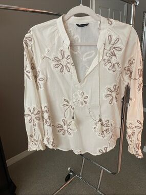 Zara Cream Embroidered Peasant Top